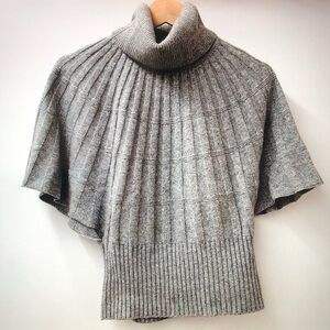 RED Valentino Gray Pleated Turtleneck Cape Sweater